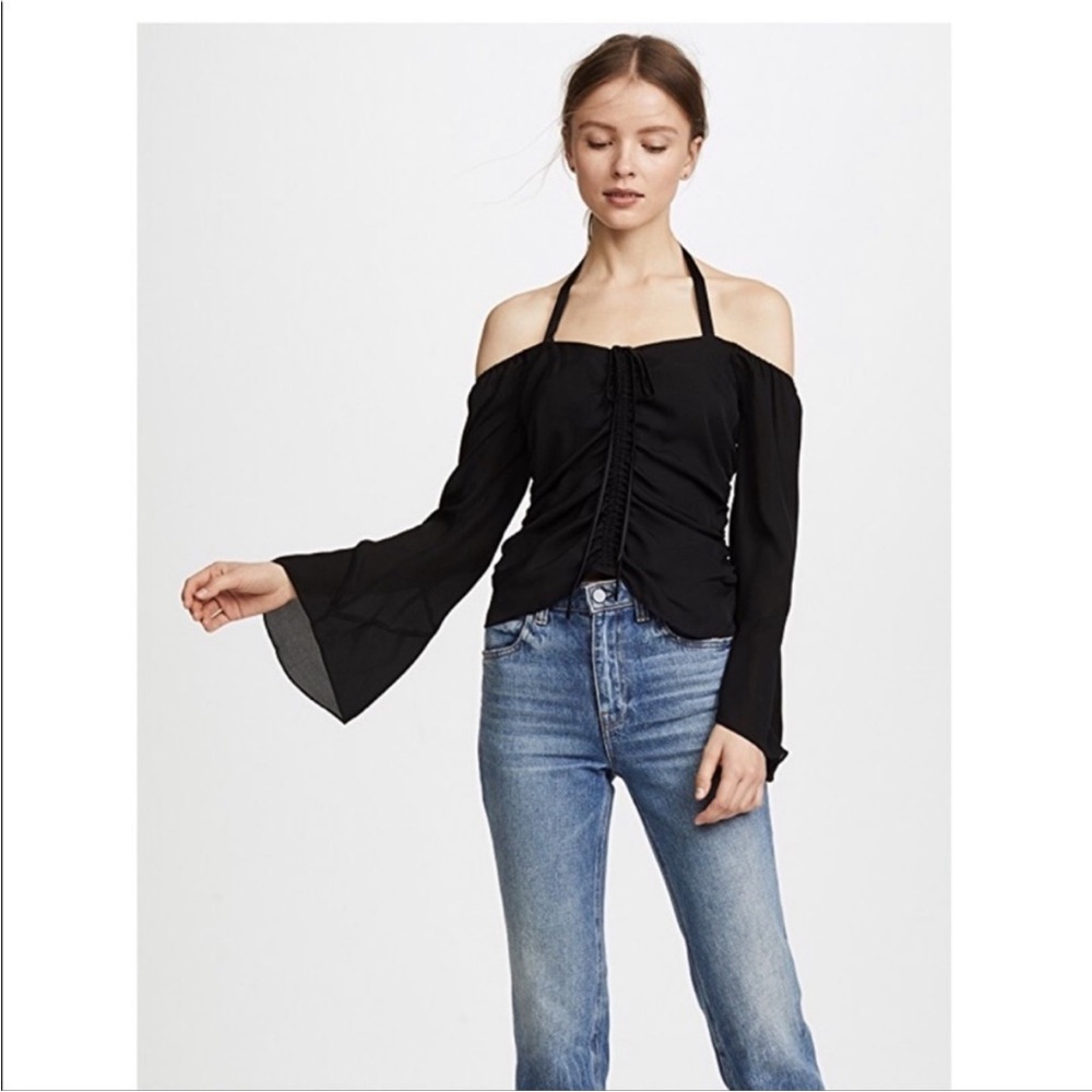Cinq à Sept ✨NWT✨ Black Ruched Tie Front Blouse